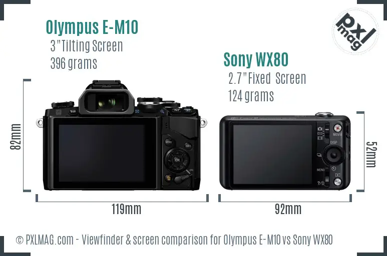 Olympus E-M10 vs Sony WX80 Screen and Viewfinder comparison