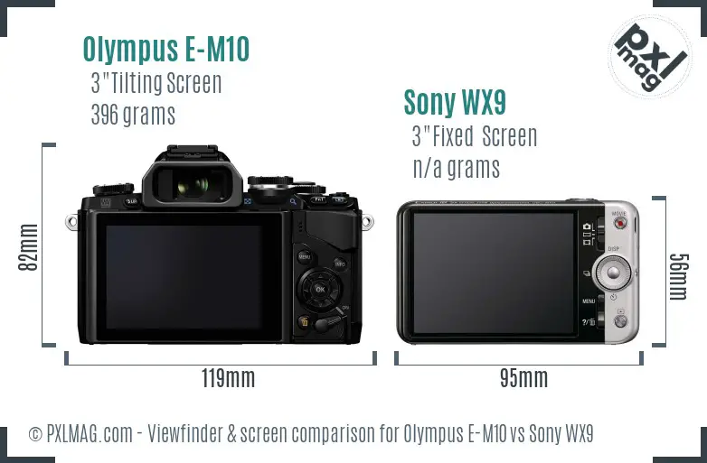 Olympus E-M10 vs Sony WX9 Screen and Viewfinder comparison