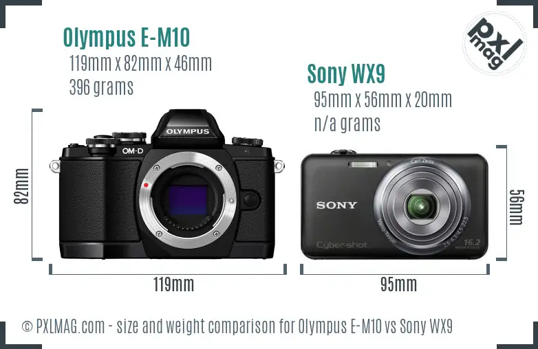 Olympus E-M10 vs Sony WX9 size comparison