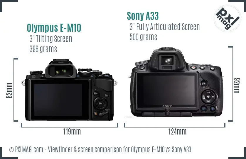 Olympus E-M10 vs Sony A33 Screen and Viewfinder comparison