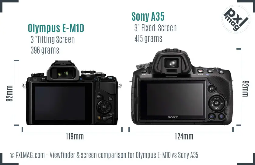 Olympus E-M10 vs Sony A35 Screen and Viewfinder comparison