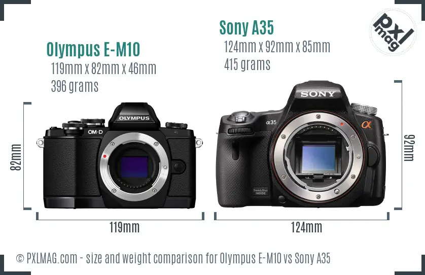 Olympus E-M10 vs Sony A35 size comparison