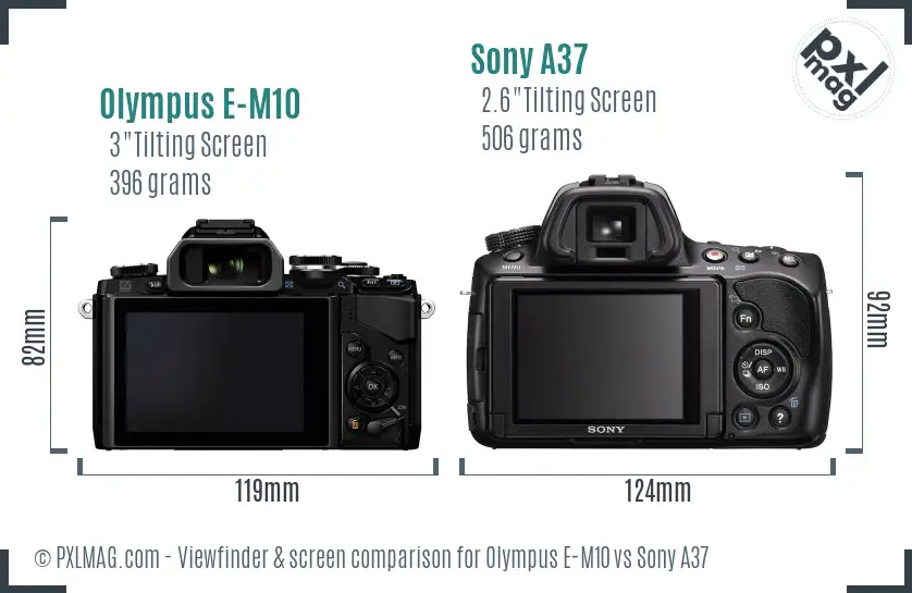 Olympus E-M10 vs Sony A37 Screen and Viewfinder comparison