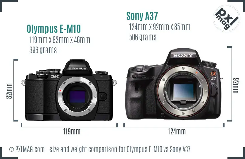 Olympus E-M10 vs Sony A37 size comparison