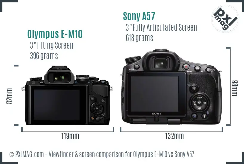 Olympus E-M10 vs Sony A57 Screen and Viewfinder comparison Olympus E-M10 vs Sony A57 Screen and Viewfinder comparison