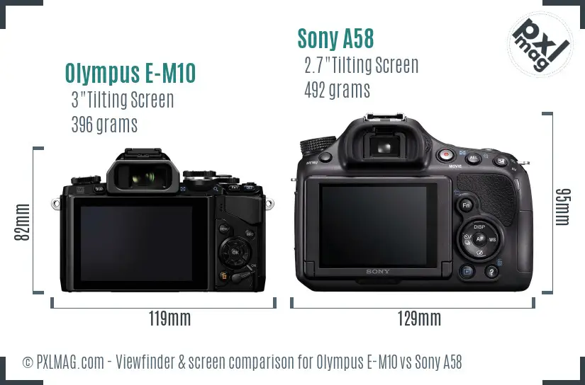 Olympus E-M10 vs Sony A58 Screen and Viewfinder comparison Olympus E-M10 vs Sony A58 Screen and Viewfinder comparison