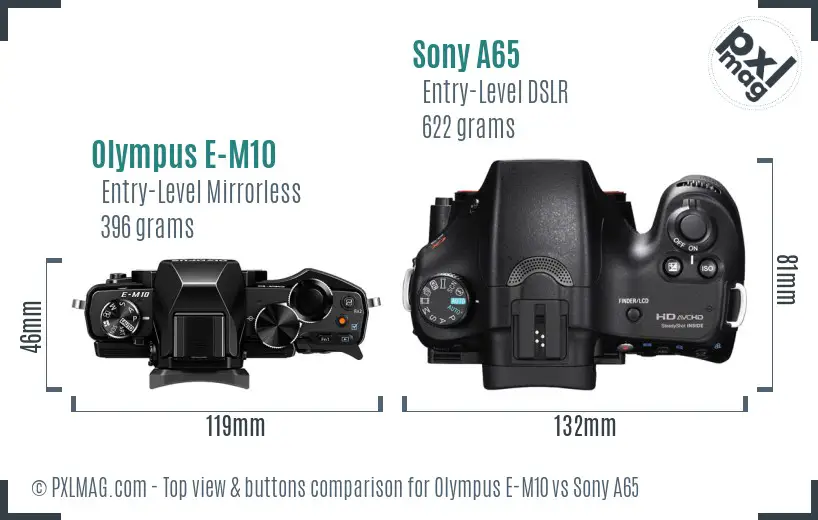 Olympus E-M10 vs Sony A65 top view buttons comparison Olympus E-M10 vs Sony A65 top view buttons comparison