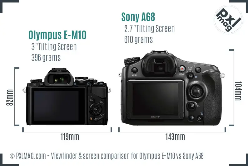 Olympus E-M10 vs Sony A68 Screen and Viewfinder comparison