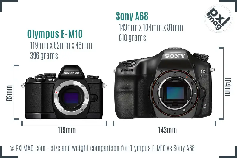 Olympus E-M10 vs Sony A68 size comparison