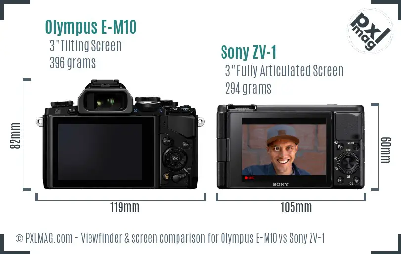 Olympus E-M10 vs Sony ZV-1 Screen and Viewfinder comparison