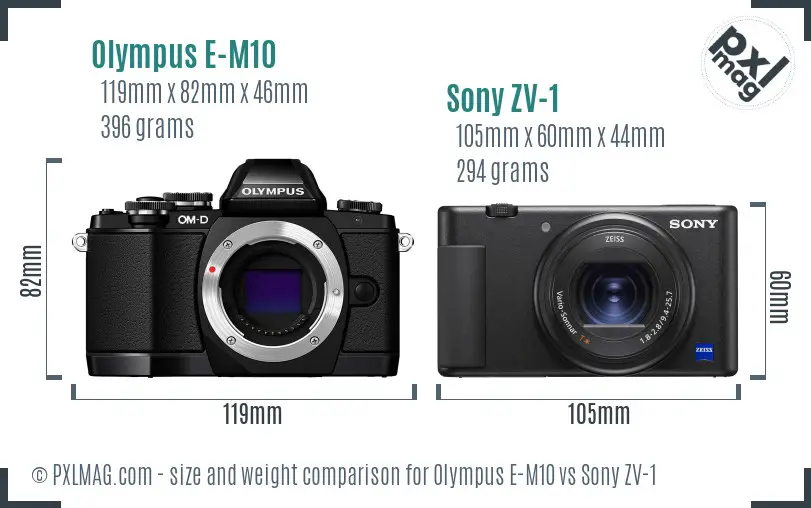 Olympus E-M10 vs Sony ZV-1 size comparison