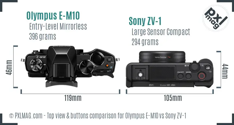 Olympus E-M10 vs Sony ZV-1 top view buttons comparison