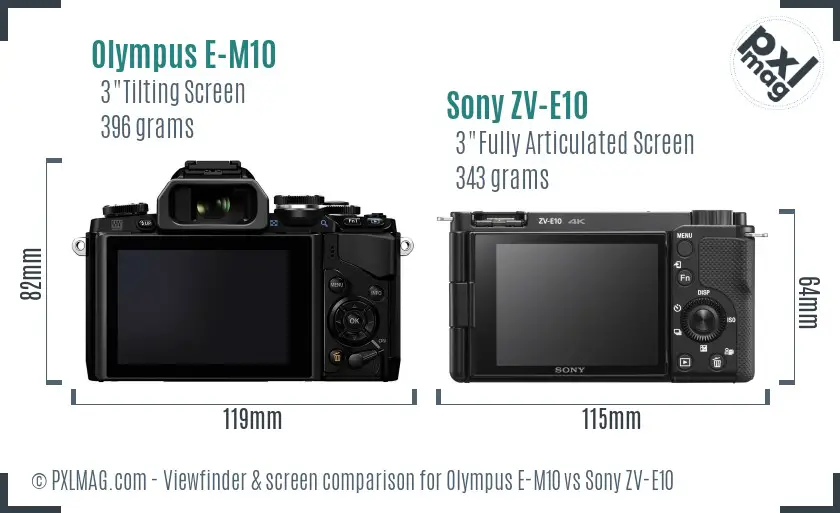 Olympus E-M10 vs Sony ZV-E10 Screen and Viewfinder comparison
