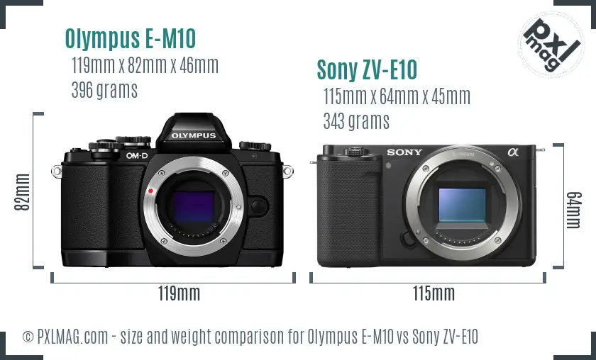 Olympus E-M10 vs Sony ZV-E10 size comparison
