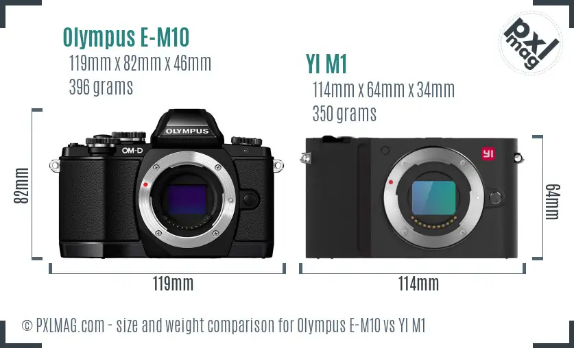 Olympus E-M10 vs YI M1 size comparison