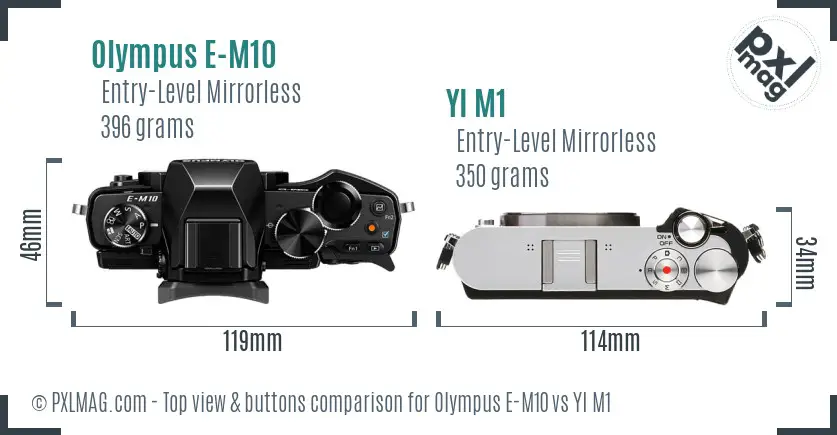 Olympus E-M10 vs YI M1 top view buttons comparison