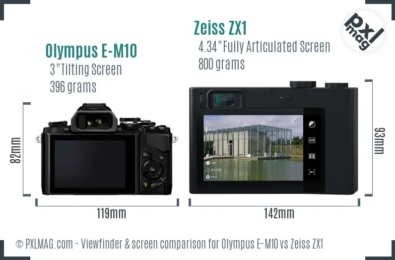 Olympus E-M10 vs Zeiss ZX1 Screen and Viewfinder comparison