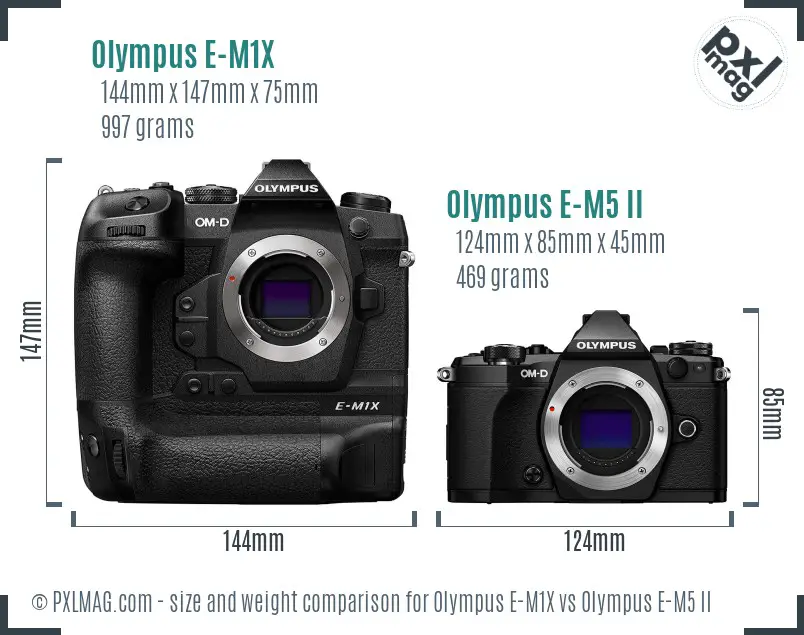 Olympus E-M1X vs Olympus E-M5 II size comparison