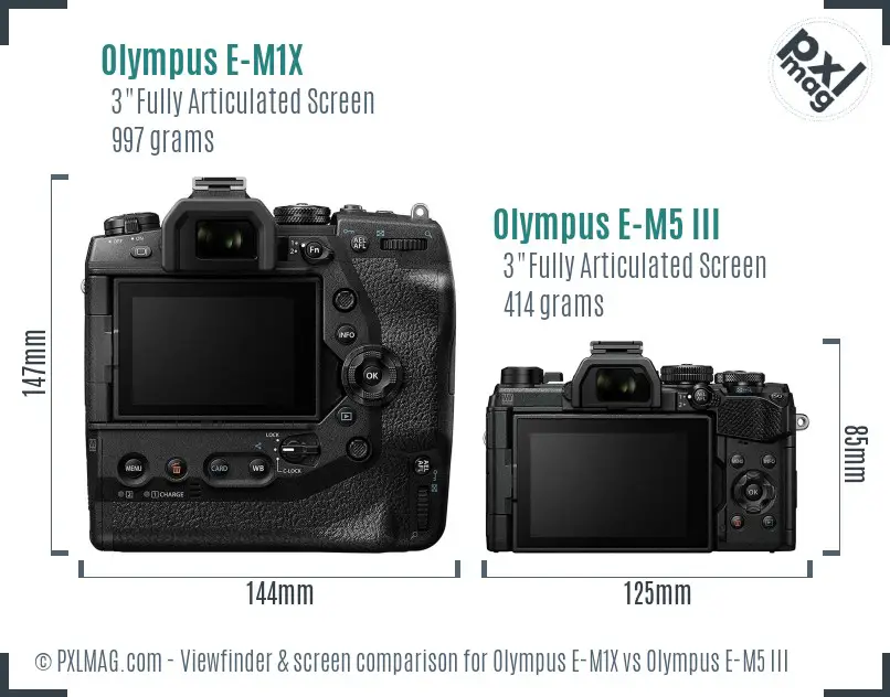 Olympus E-M1X vs Olympus E-M5 III Screen and Viewfinder comparison