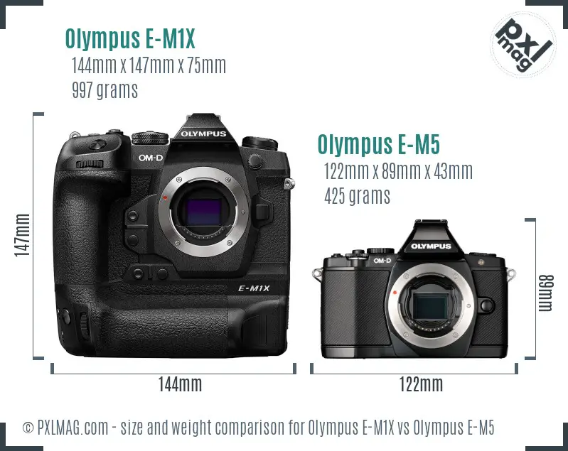 Olympus E-M1X vs Olympus E-M5 size comparison