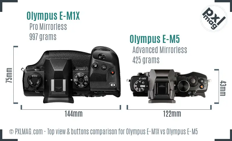 Olympus E-M1X vs Olympus E-M5 top view buttons comparison