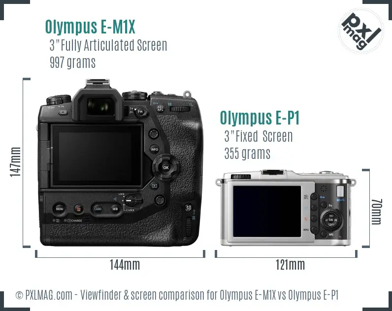 Olympus E-M1X vs Olympus E-P1 Screen and Viewfinder comparison