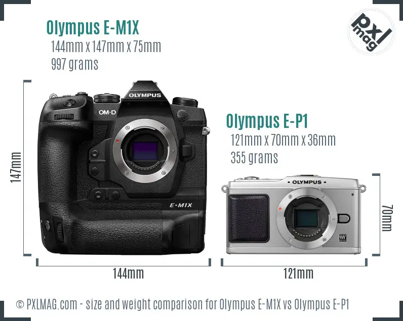 Olympus E-M1X vs Olympus E-P1 size comparison