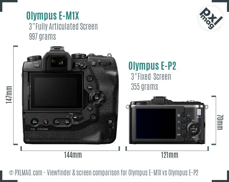 Olympus E-M1X vs Olympus E-P2 Screen and Viewfinder comparison