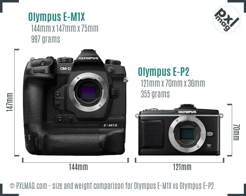 Olympus E-M1X vs Olympus E-P2 size comparison