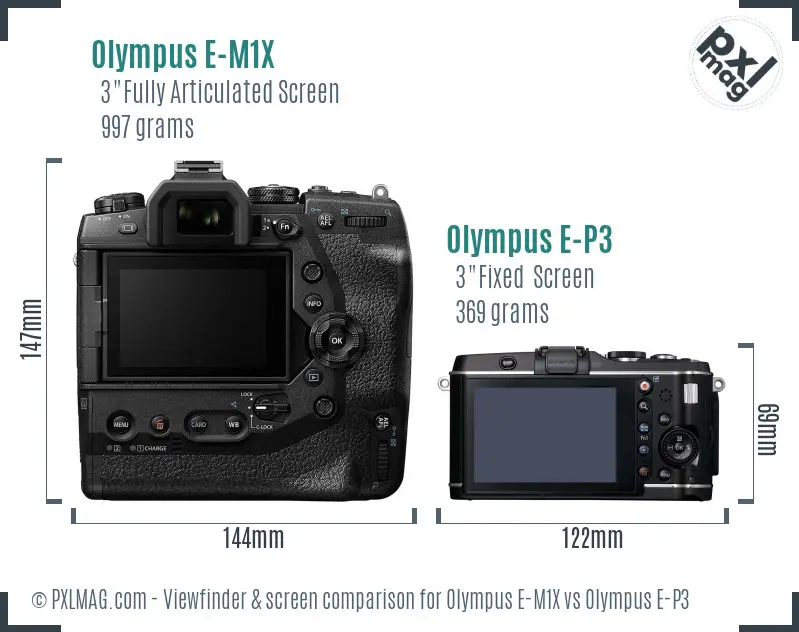 Olympus E-M1X vs Olympus E-P3 Screen and Viewfinder comparison