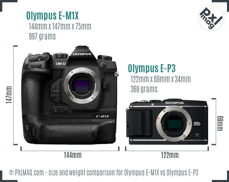 Olympus E-M1X vs Olympus E-P3 size comparison