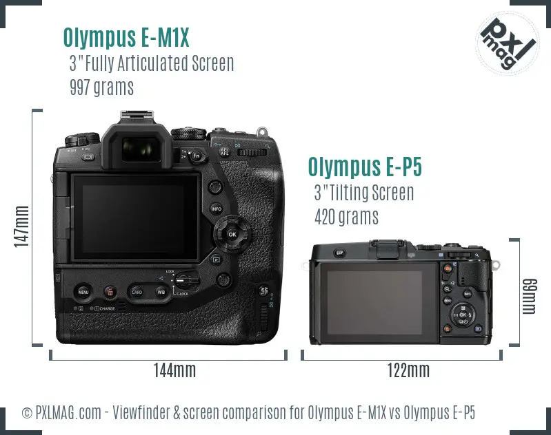 Olympus E-M1X vs Olympus E-P5 Screen and Viewfinder comparison