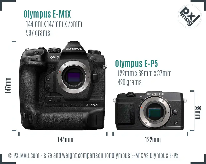 Olympus E-M1X vs Olympus E-P5 size comparison