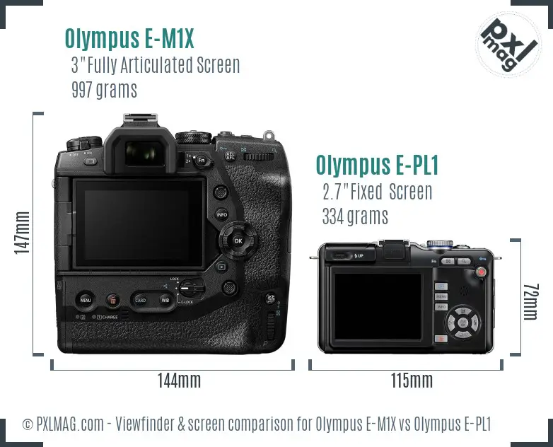 Olympus E-M1X vs Olympus E-PL1 Screen and Viewfinder comparison