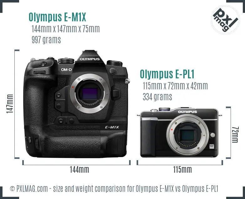 Olympus E-M1X vs Olympus E-PL1 size comparison