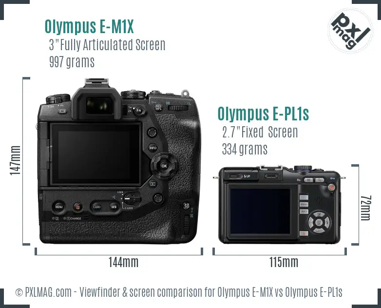 Olympus E-M1X vs Olympus E-PL1s Screen and Viewfinder comparison