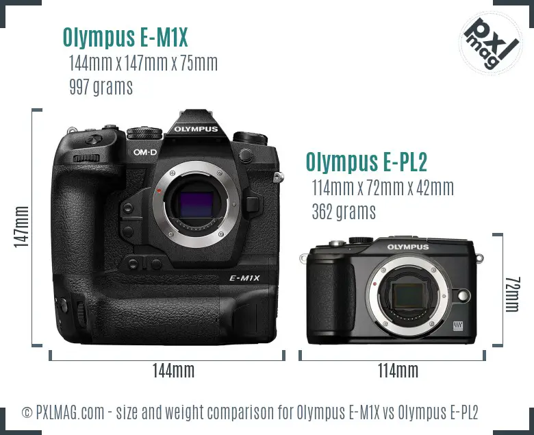 Olympus E-M1X vs Olympus E-PL2 size comparison