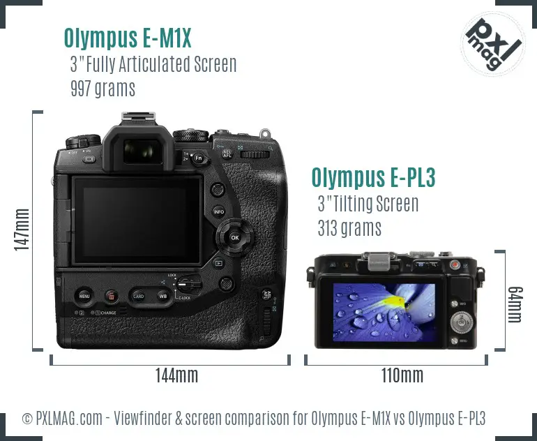 Olympus E-M1X vs Olympus E-PL3 Screen and Viewfinder comparison