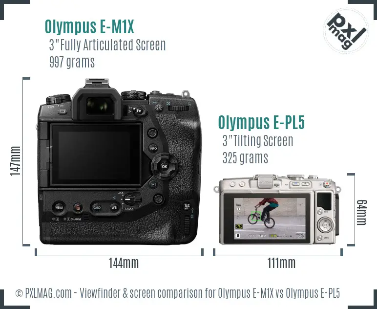 Olympus E-M1X vs Olympus E-PL5 Screen and Viewfinder comparison