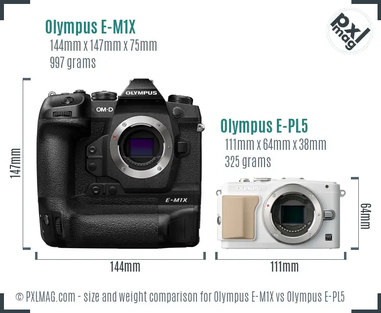 Olympus E-M1X vs Olympus E-PL5 size comparison