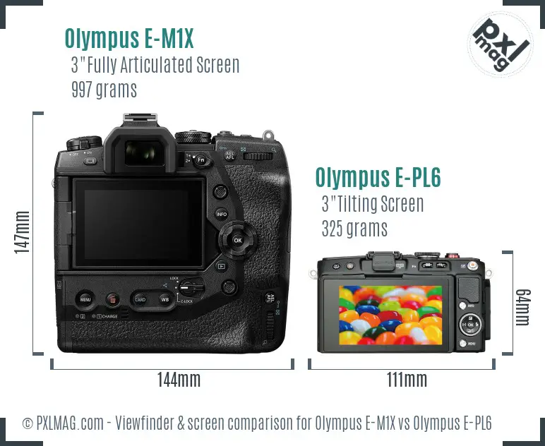 Olympus E-M1X vs Olympus E-PL6 Screen and Viewfinder comparison
