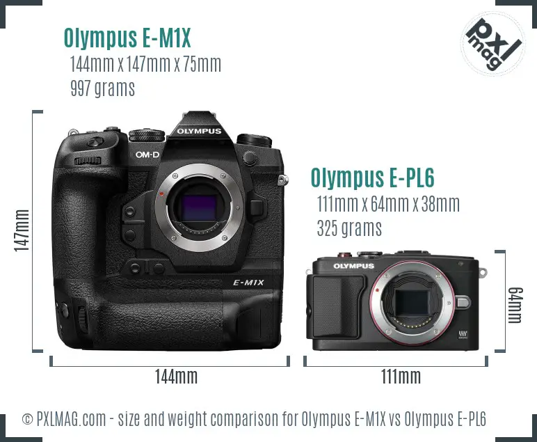 Olympus E-M1X vs Olympus E-PL6 size comparison