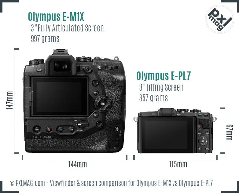 Olympus E-M1X vs Olympus E-PL7 Screen and Viewfinder comparison