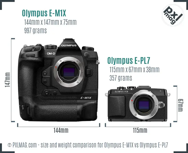 Olympus E-M1X vs Olympus E-PL7 size comparison