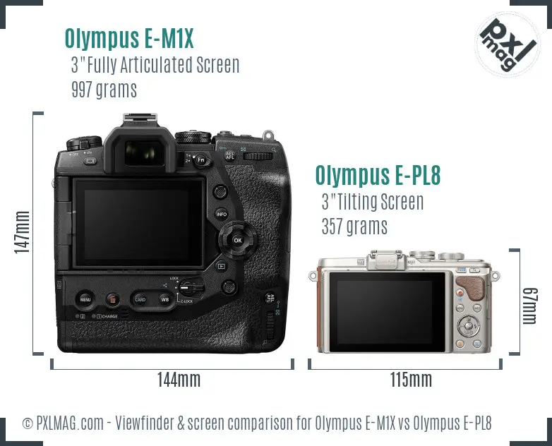 Olympus E-M1X vs Olympus E-PL8 Screen and Viewfinder comparison