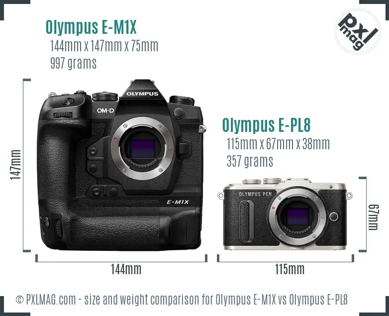 Olympus E-M1X vs Olympus E-PL8 size comparison
