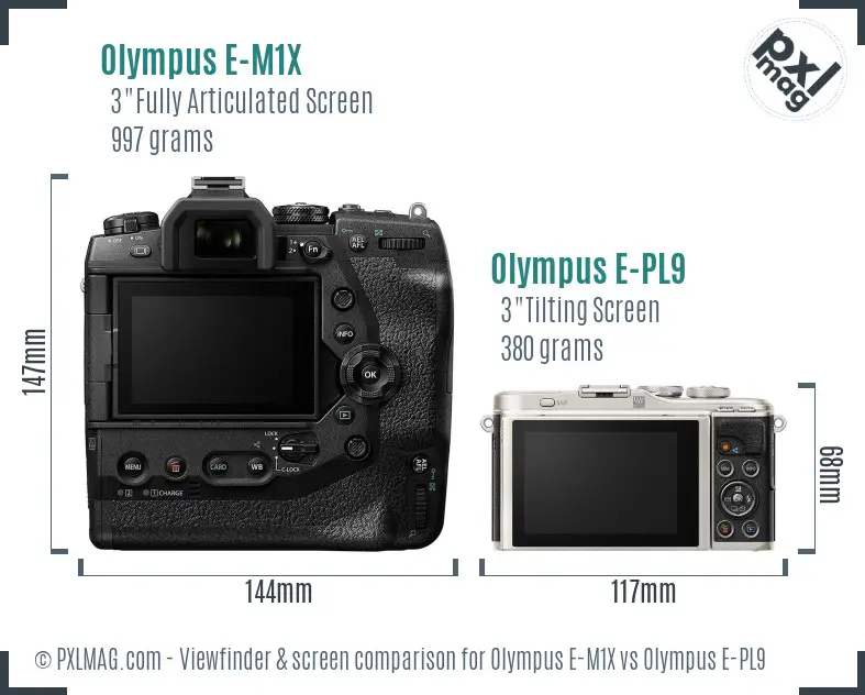 Olympus E-M1X vs Olympus E-PL9 Screen and Viewfinder comparison