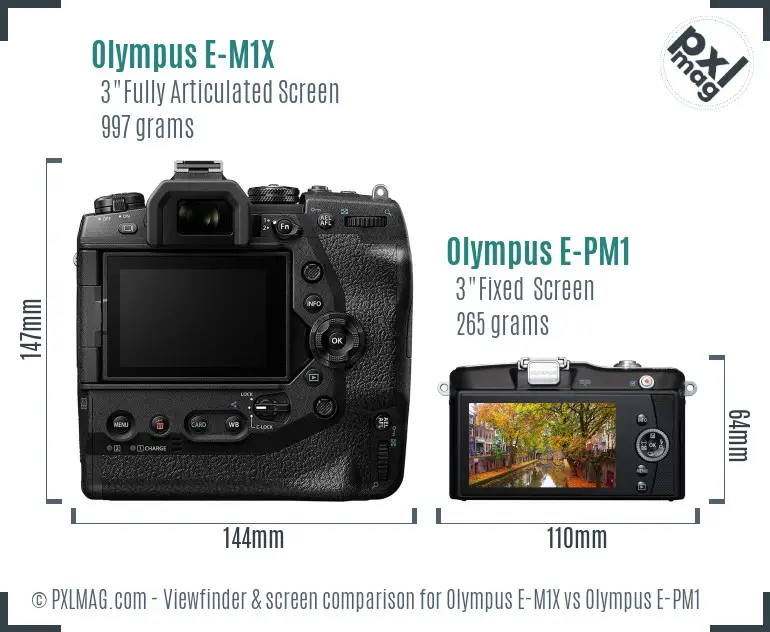 Olympus E-M1X vs Olympus E-PM1 Screen and Viewfinder comparison