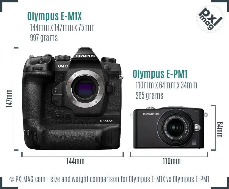 Olympus E-M1X vs Olympus E-PM1 size comparison