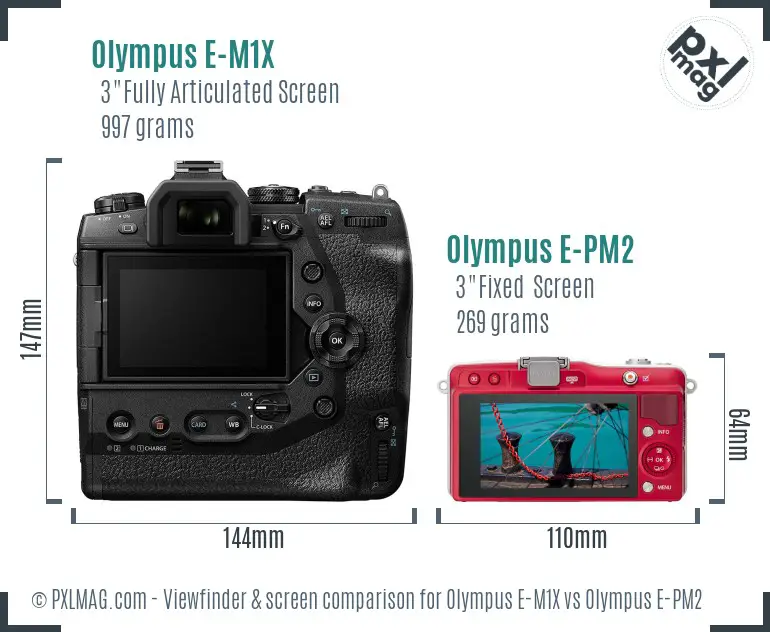 Olympus E-M1X vs Olympus E-PM2 Screen and Viewfinder comparison